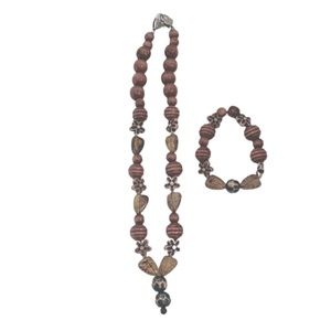 Wooden Bead natural Acrylic Mix Necklace and Bracelet Set